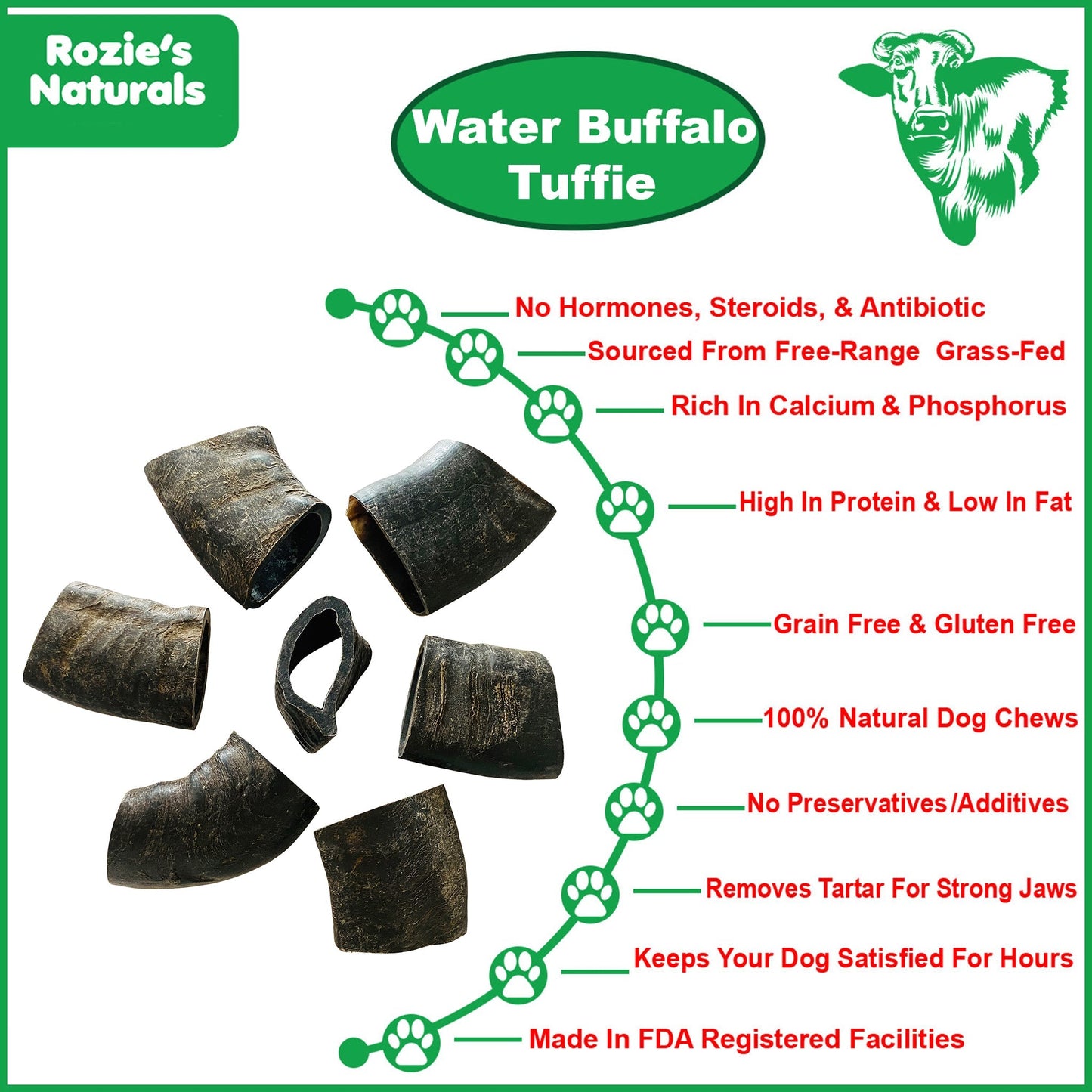 Water Buffalo Horn Section/Tuffie Dog Chews-2 Count-10 oz (WSP)