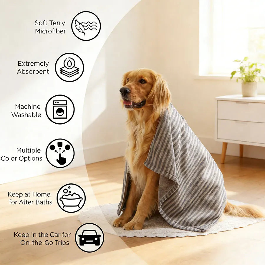 Extra Large 29.5×13.8 Inch Pet Grooming Towel Absorbent Microfiber Quick-Dry Dog Bath Drying Towel