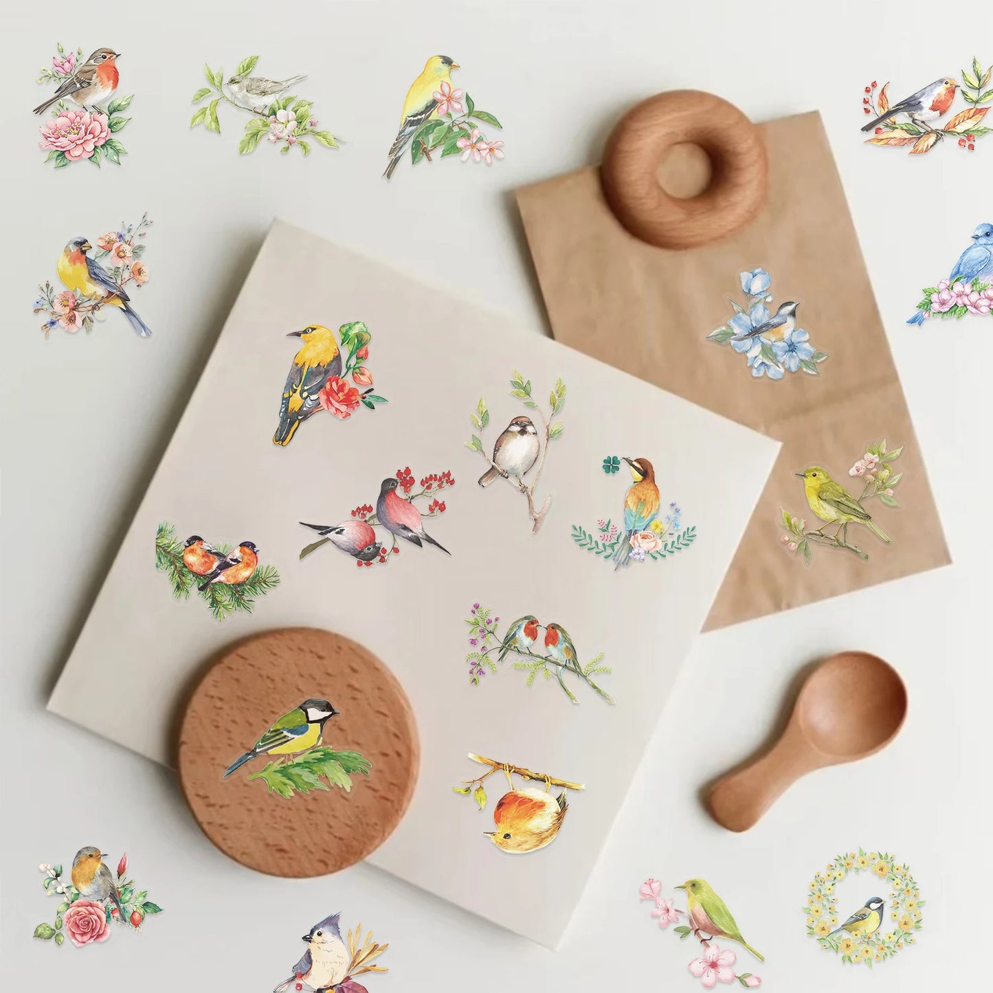 50pcs Colorful Watercolor Bird Stickers Vintage Aesthetic Transparent