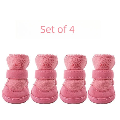 4Pcs Pet Snow Boots Thickened Plush Warm Cotton Non-slip Shoes Small
