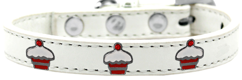 Mirage Pet 631-28 WT12 Red Cupcake Widget Dog Collar, White - Size
