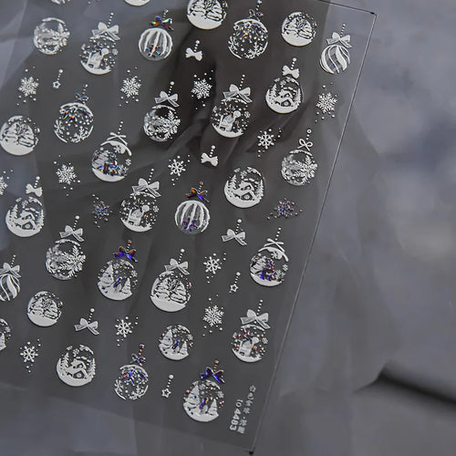 1pcs Bronzing Christmas Nail Stickers Cute Gold White Snowball