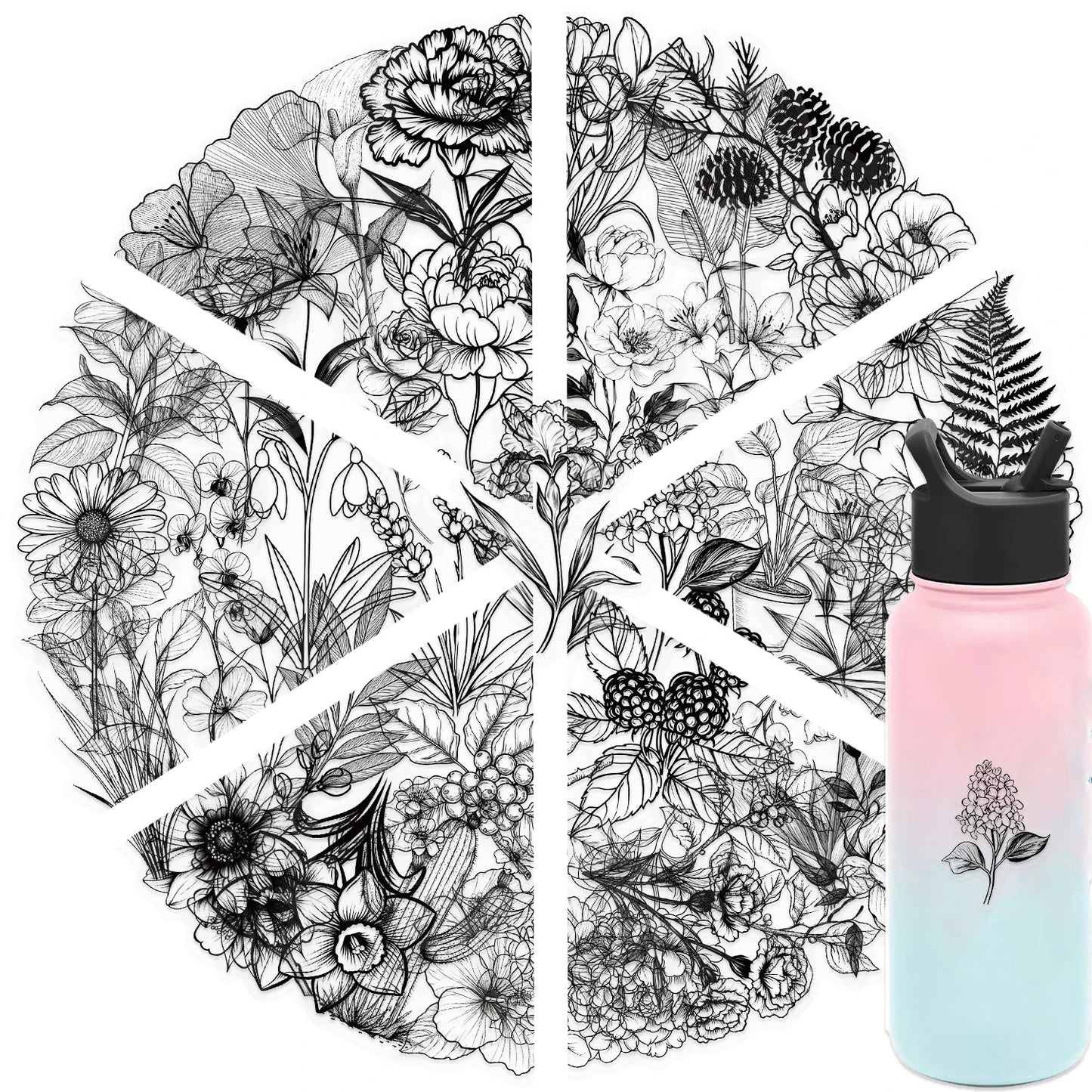50pcs Black And White Vintage Retro Flower Plant Stickers Decals