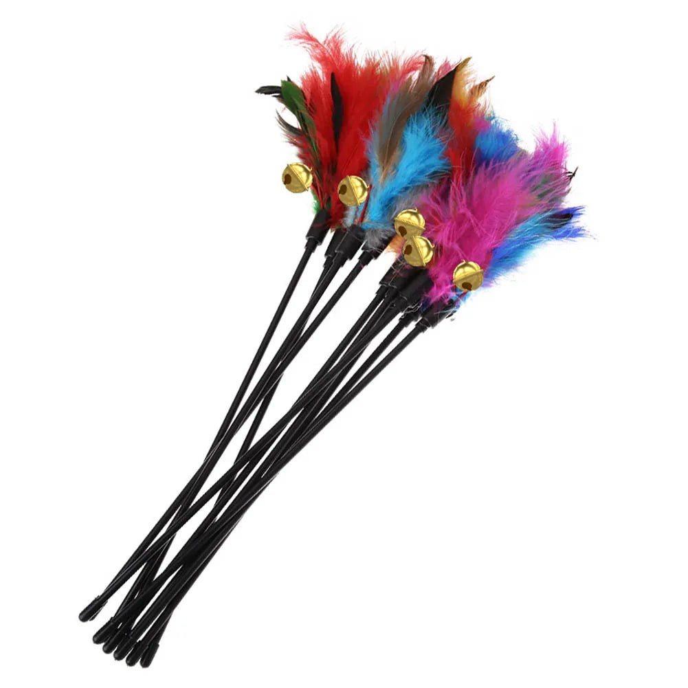 5pcs/set Cat Interactive Wand Colorful Feather Chicken Feather Cat