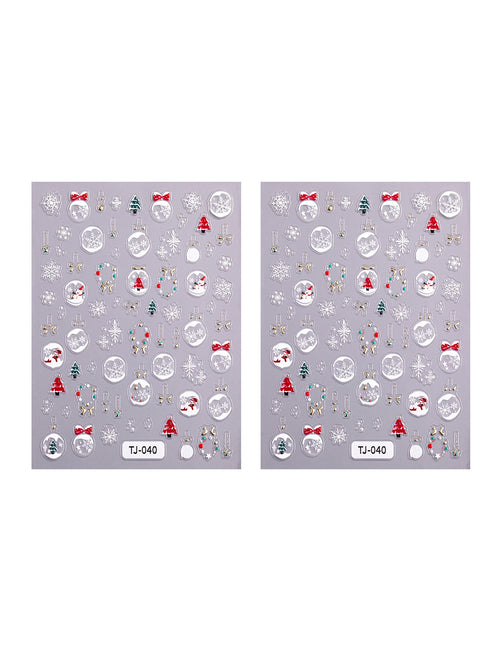 1/2pcs Winter Christmas Ball Snowflake Nail Stickers 5D Relief White