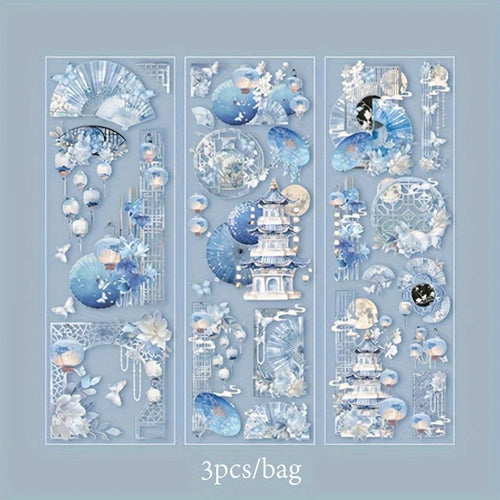 3 Sheets/Bag Of Classical Flower Hot Stamping PET Stickers Chinese