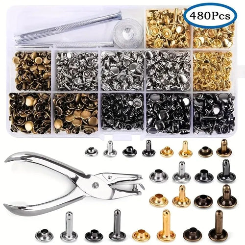 Metal Double Cap Rivets Studs Round Rivet for DIY Leather Craft Bag