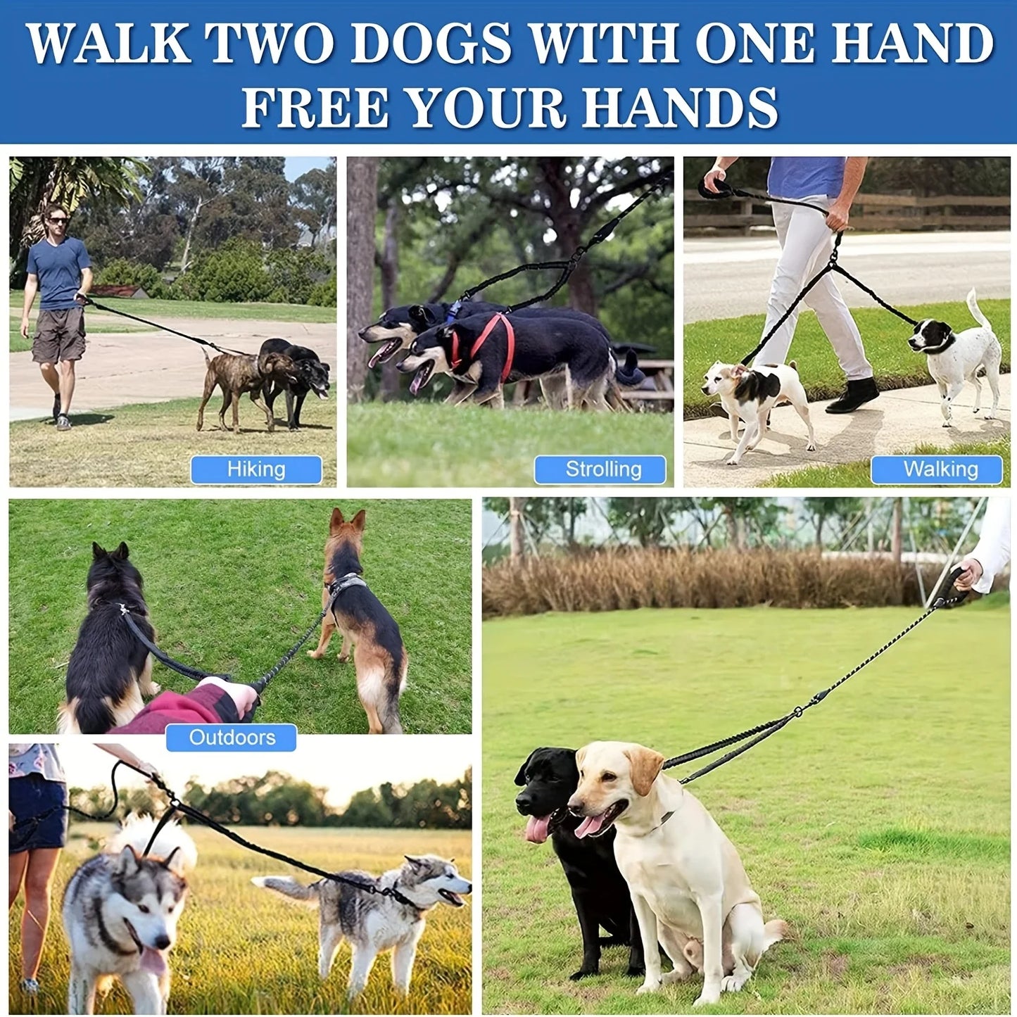 Pet Dog Double Leashes - No Tangle Dog Leash Coupler, Comfortable