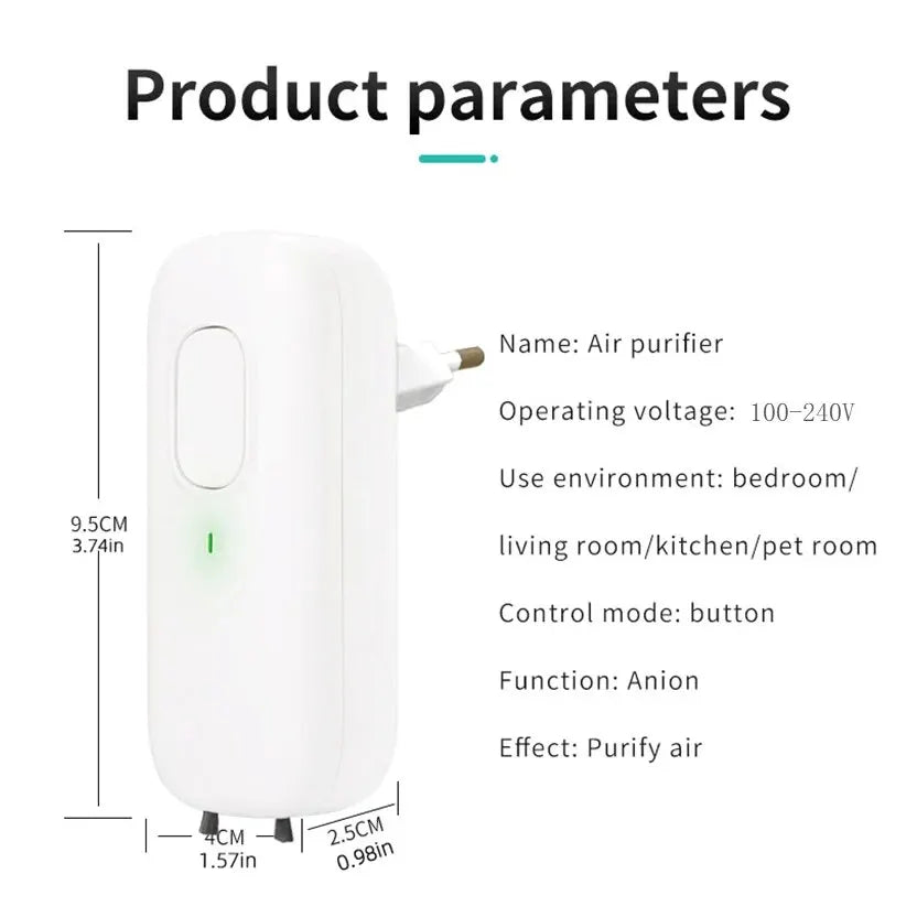 Mini Anion Purifier, Plug-in Air Purifier with Negative Ion Generator