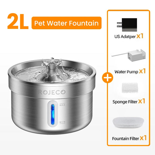 ROJECO Stainless Steel Pet Drinking Fountain Automatic Cat