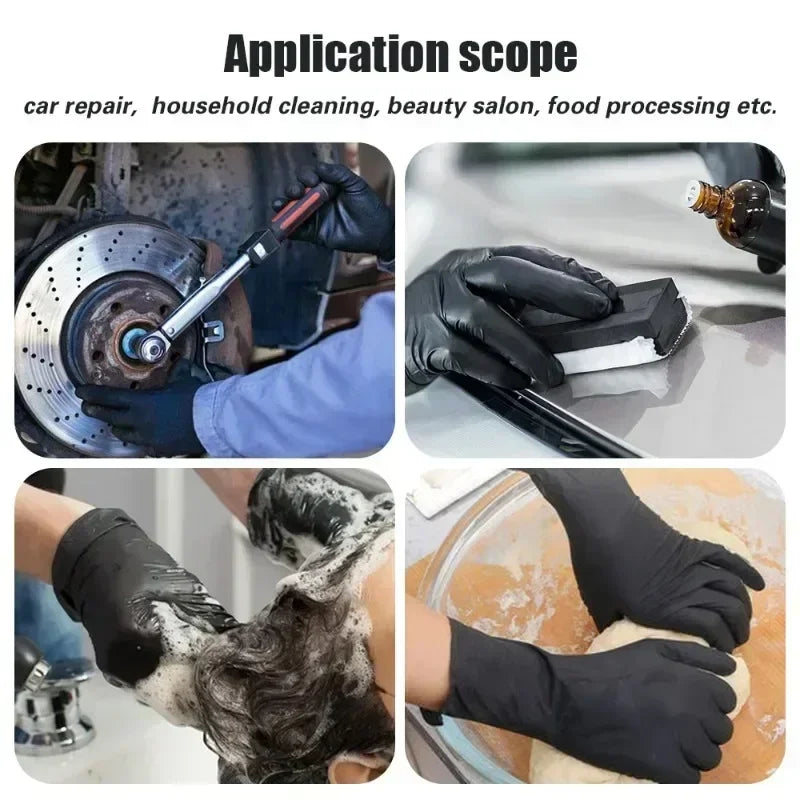100PCS Housework Strong Black Disposable Nitrile Gloves PVC Latex Free
