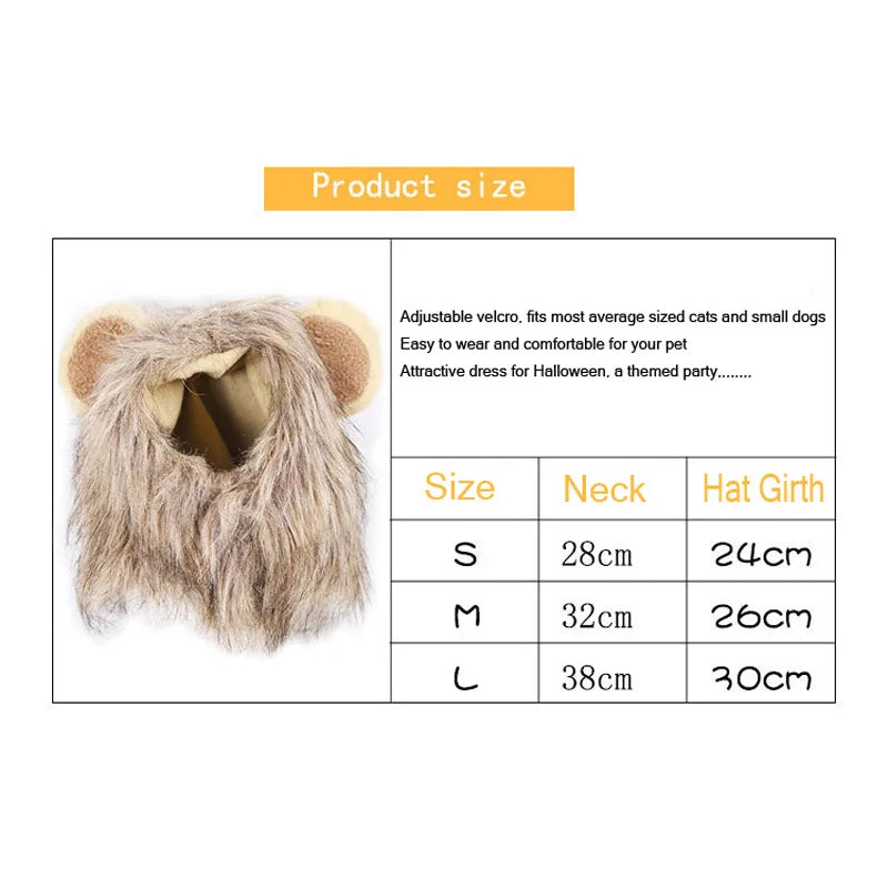 Funny Pets Clothes Cap Cute Cat Wig Lion Mane Costume Cosplay Kitten