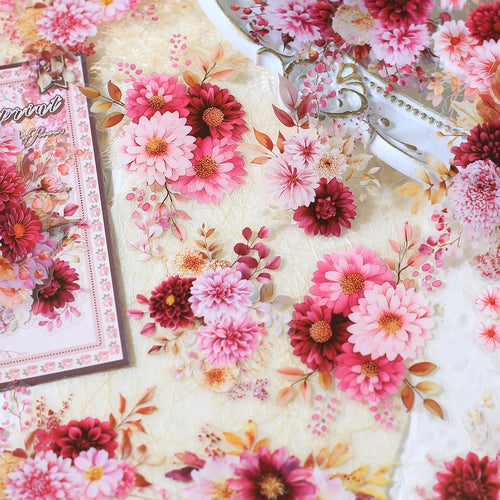 20pcs PET Floral Stickers Hand Account Collage PET Stickers for
