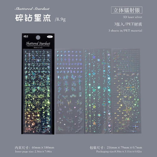 3sheets/pack Kawaii PET Laser Silver Stickers DIY Diary Phone Case