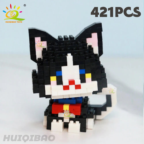 HUIQIBAO Cute Cat Micro Model Building Block Kids Mini Pets City