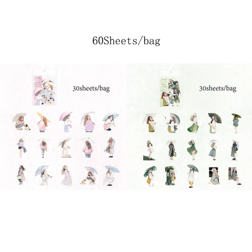 60Pcs/bag Rain Prelude Series PET White Ink Sticker Pack DIY Handbook