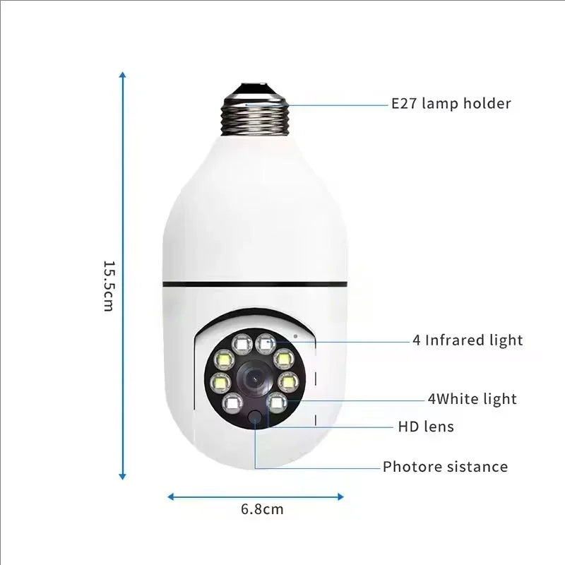 4G WiFi IP Camera E27 Bulb Camera 2MP Wireless Baby Monitor with AI