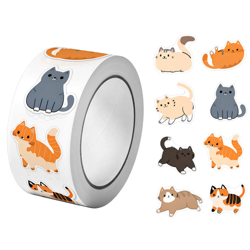 500Pcs/Roll Cute Pet Mimi Cats Stickers 2.5cm/1.0'' 16 Designs Decals