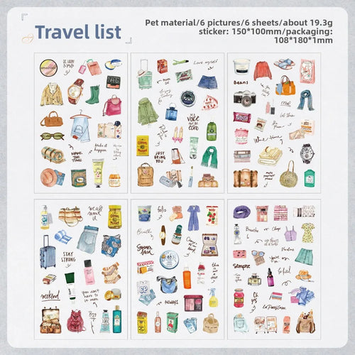 Journamm 6sheets Vintage Scrapbook Stickers PET Diary Sticker Pack for