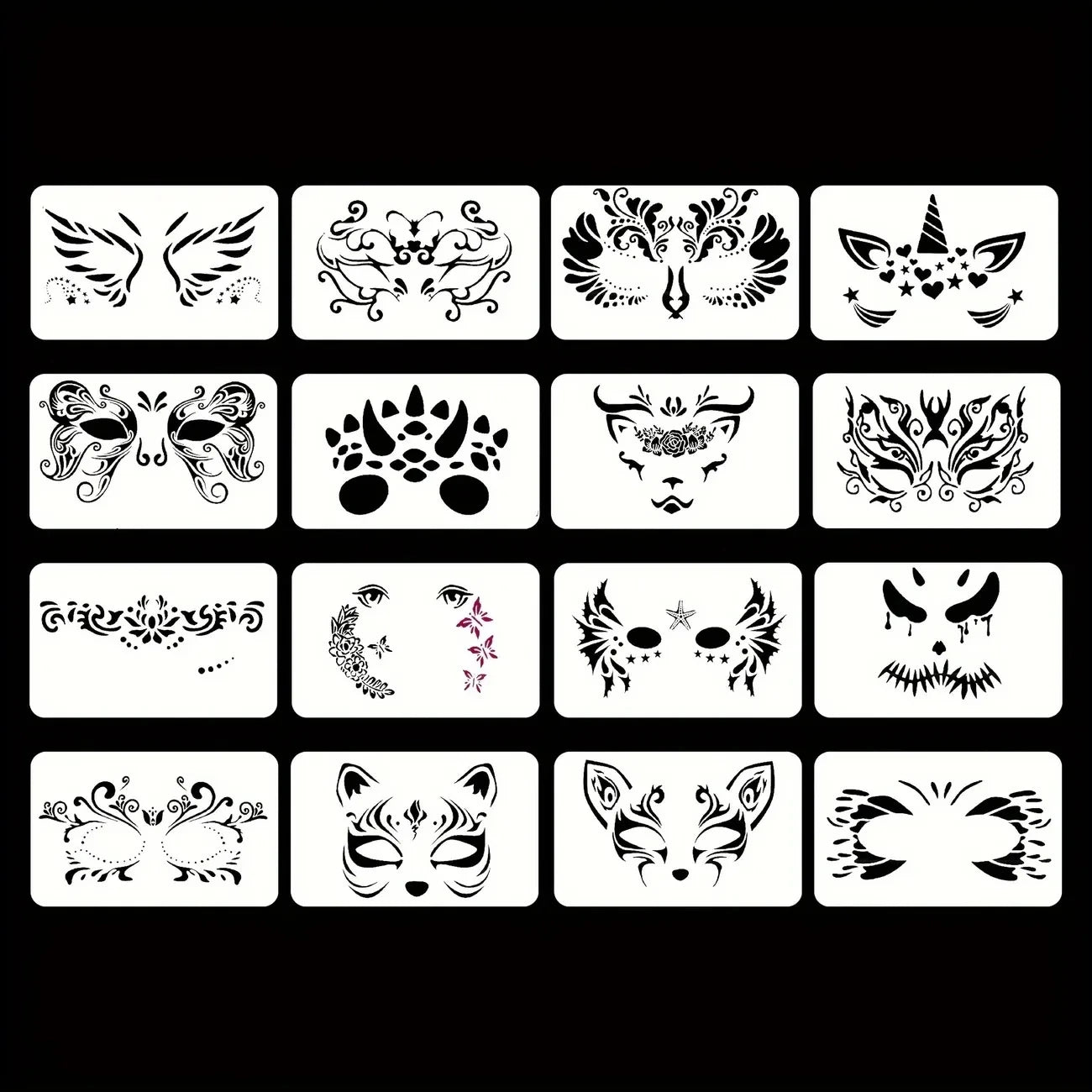 16 Reusable Pet Face Painting Stencils, Various Designs, Suitable for