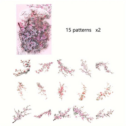 30 Pcs/Pack Vintage plant flowers PET waterproof sticker for DIY