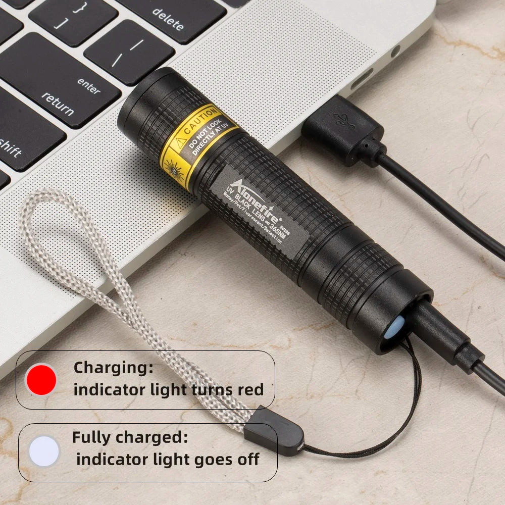 365nm Mini UV Led Blacklight Flashlight Usb Rechargeable Nail lamp Pet