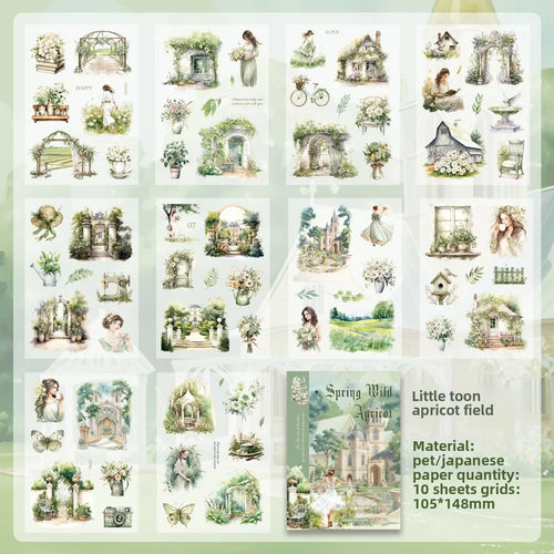 Journamm 10sheets Vintage PET Stickers Washi Paper Stickers DIY