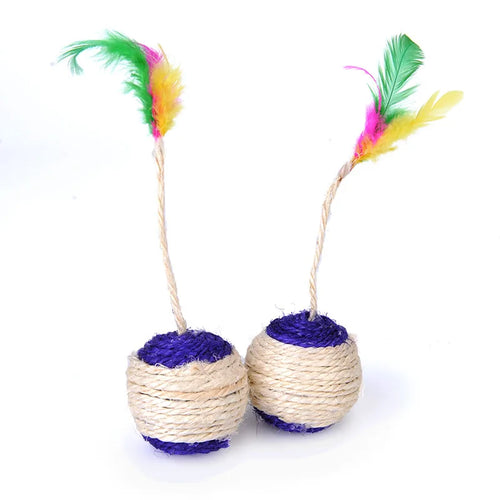 Colorful Feather Cat Toy Interactive Sisal Shuttlecock Ball for Cats