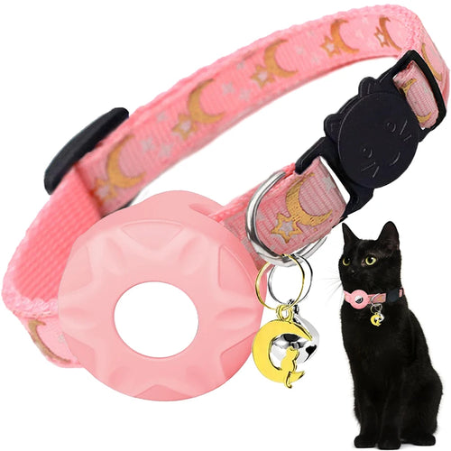 Apple Tag Pet Collar with AirTag Holder & Moon Ornament for Kitten