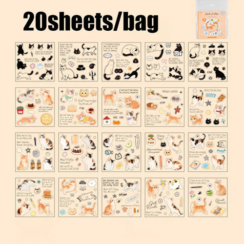 20pcs Corner Cats PET Square Sticker Book for Journal Scrapbooking