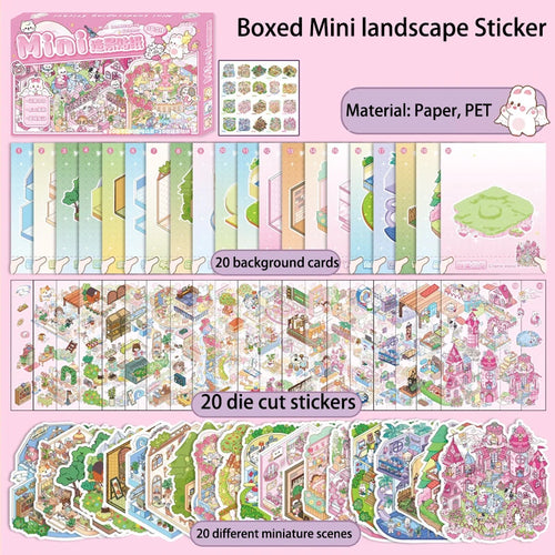 Creative cartoon 3D landscape sticker book PET mini cabin scene