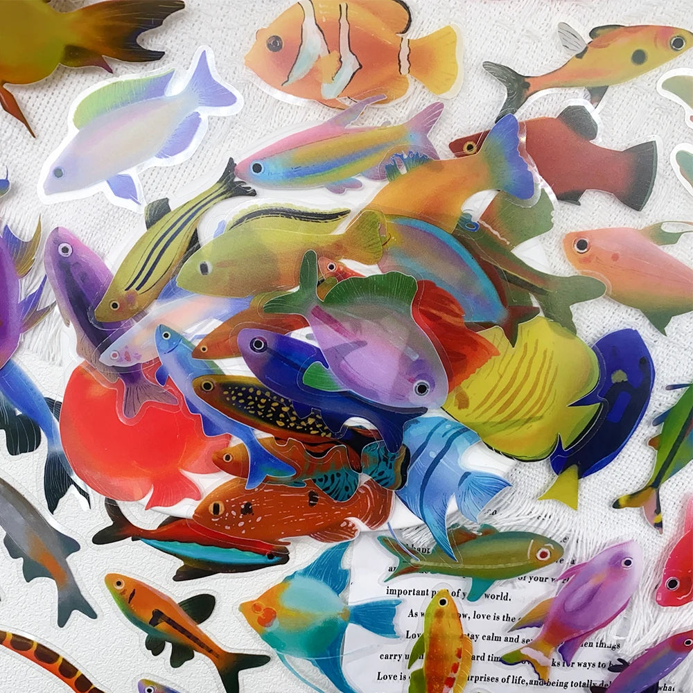 50pcs Cartoon Fish Transparent PET Stickers Decals For Phone Bottle