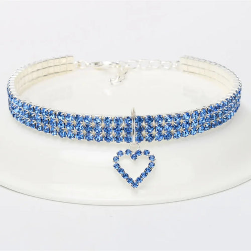 New Cat Dog Collar Three Row Elastic Rhinestone Pet Collars Love