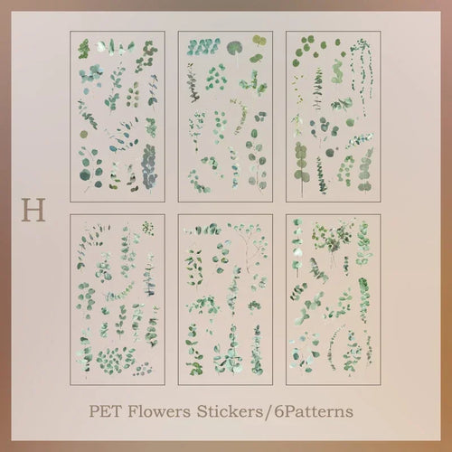 6pcs/pack Transparent Flowers Plants PET Decorative Stickers Diary