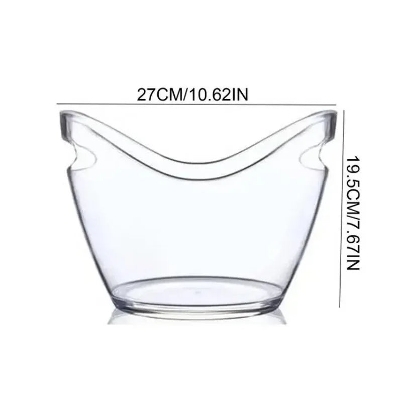 4L Clear Ice Bucket Beverage Tub Handle Cooling Large Ice Bucket for