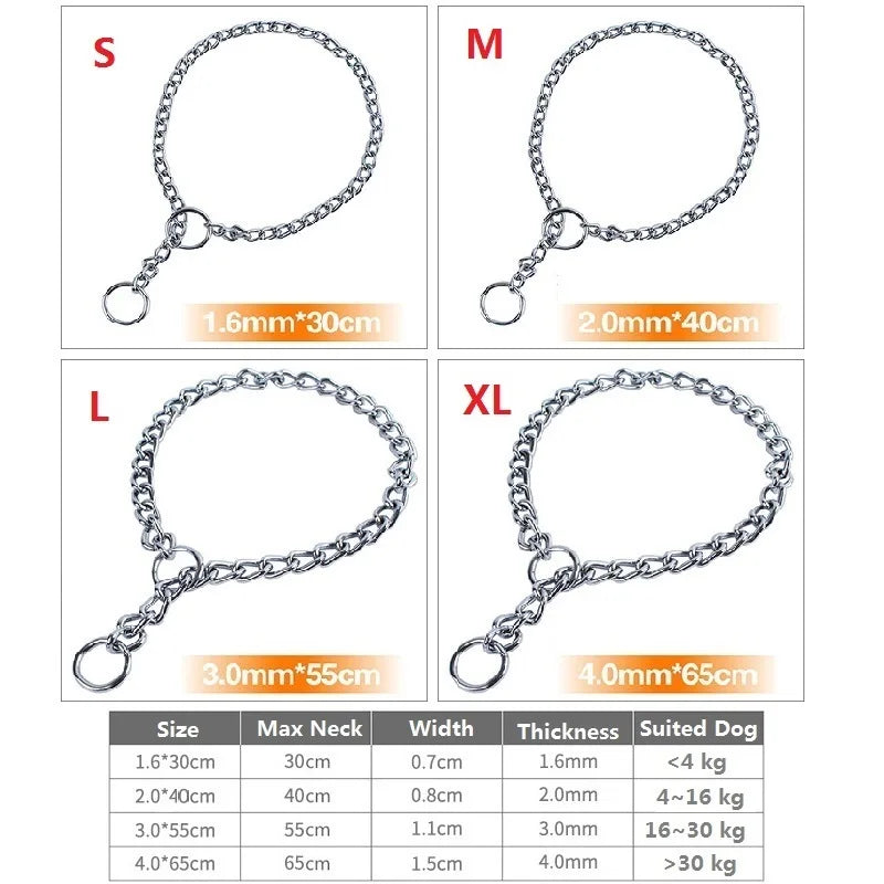 4 Size Stainless Steel Slip Chain Collar For Dog Adjustable Pet