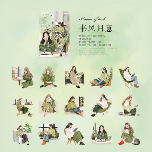 30pcs/pack artistic girl creative character PET sticker bag Collage