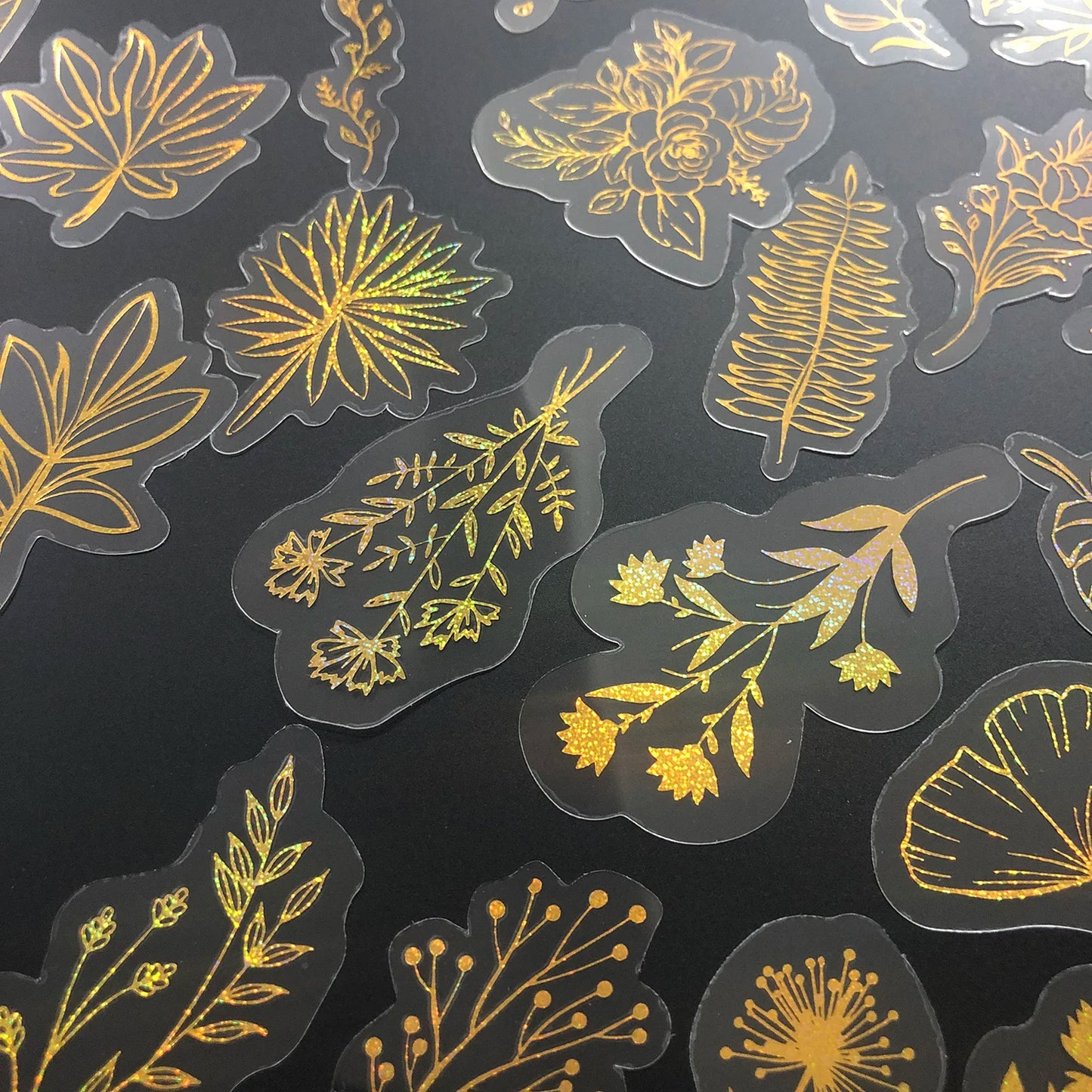 80 Pcs Glitter Gold Stickers Plant Flower,Waterproof Transparent
