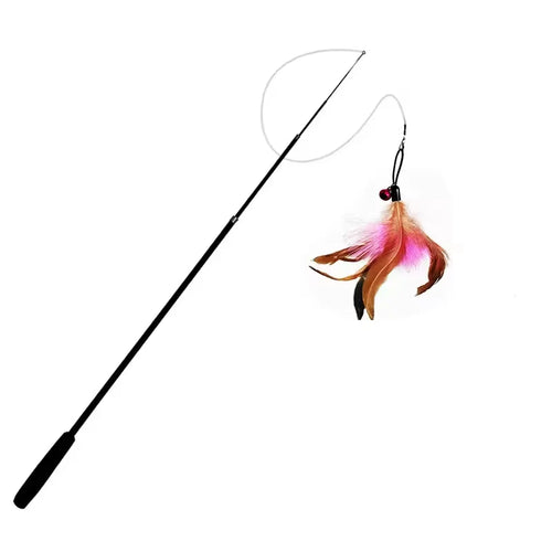Interactive Long Extendable Pole Cat Toy with Artificial Feathers Pet