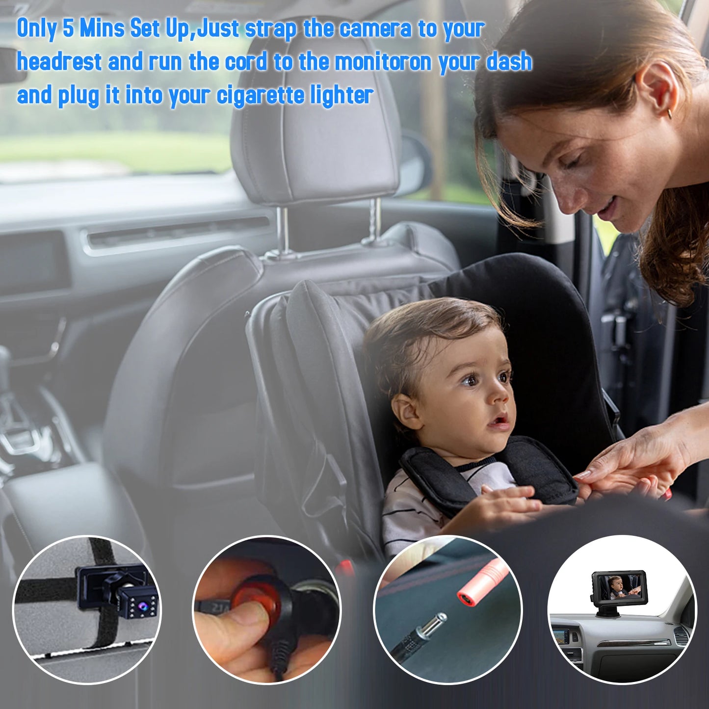 Rear View Monitor 4.3'' IPS Screen Baby Car Mirror Adjustable Wide