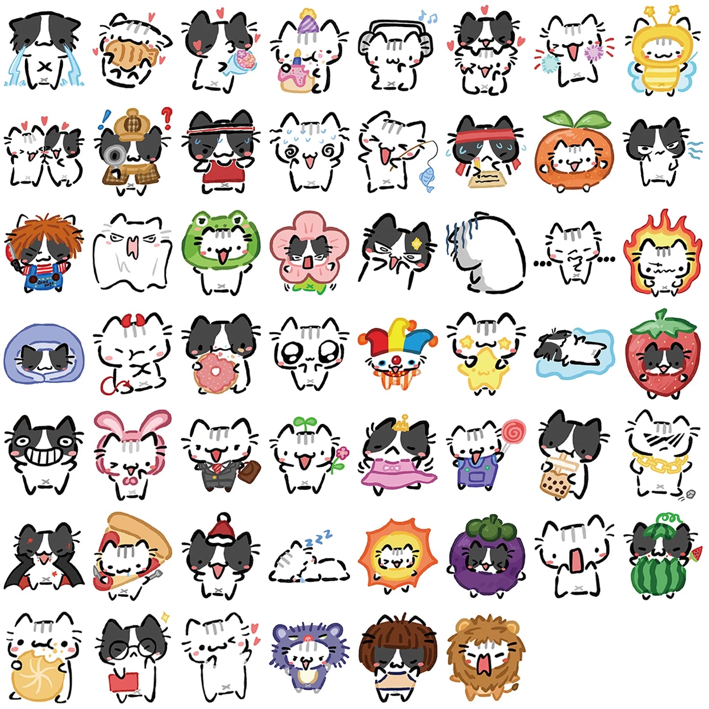54pcs Color Little Cat Stickers Cute Animal Cartoon Decals DIY
