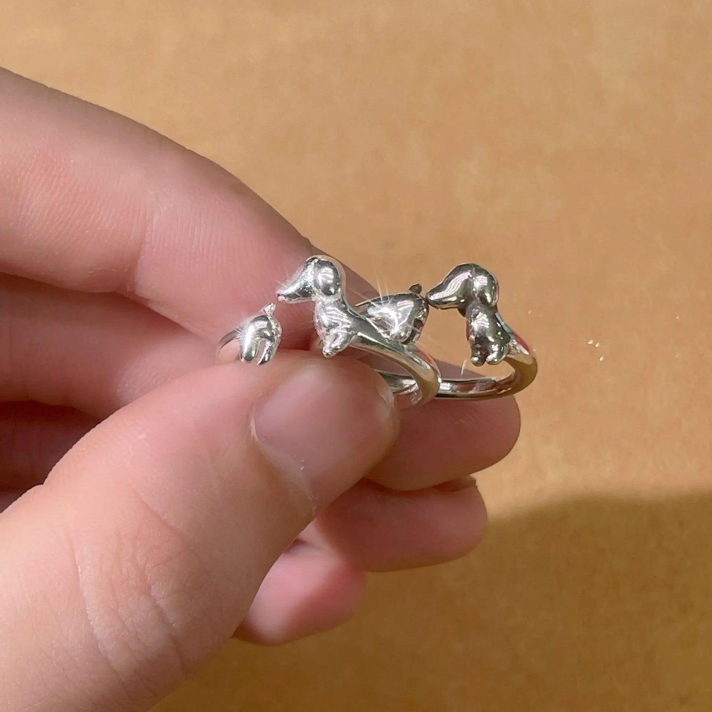 Cute Dachshund Dog Thai Silver Adjustable Rings Original Open Sausage