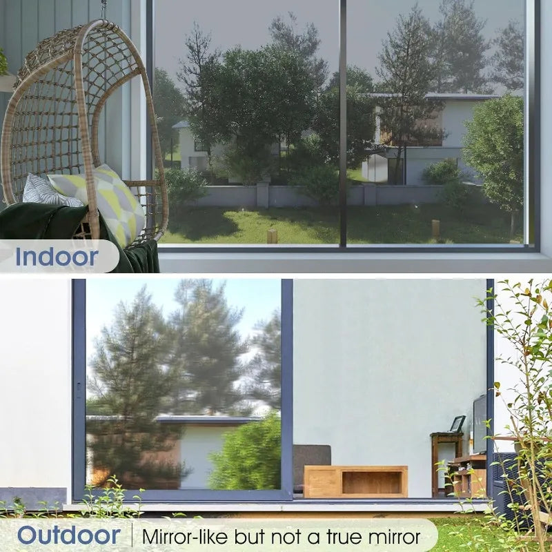 【Silver】Glass Window Privacy Film One Way Daytime Mirror Reflective