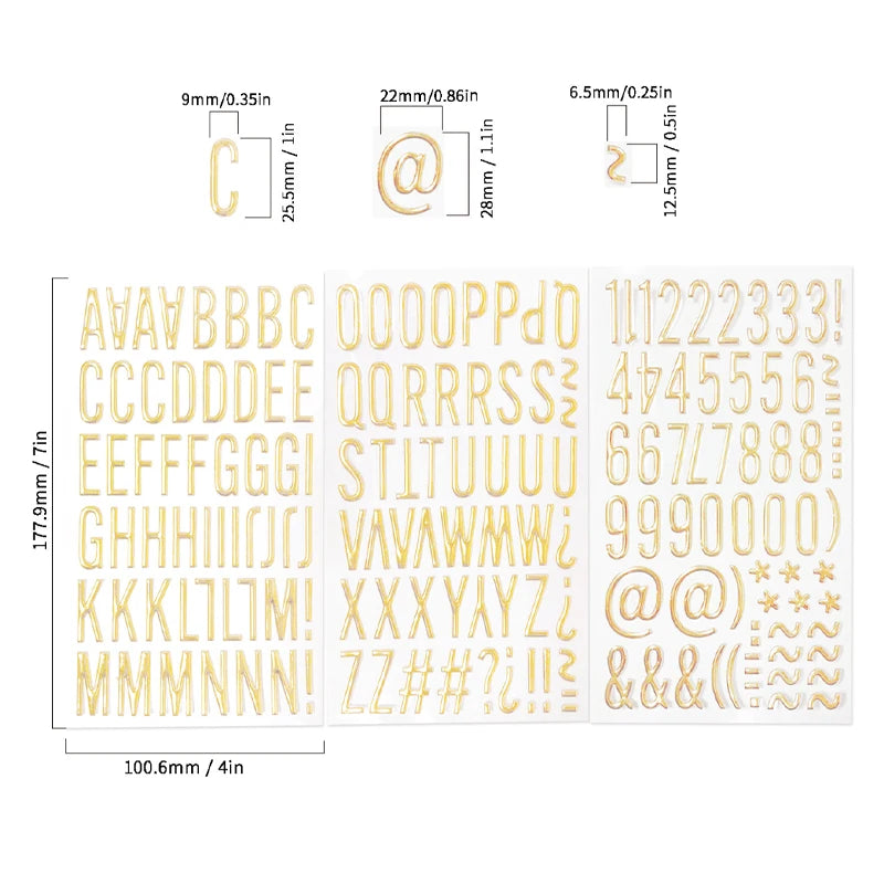 3 Sheets 3D Gold Puffy Letter Number Stickers Letters Stickers Self
