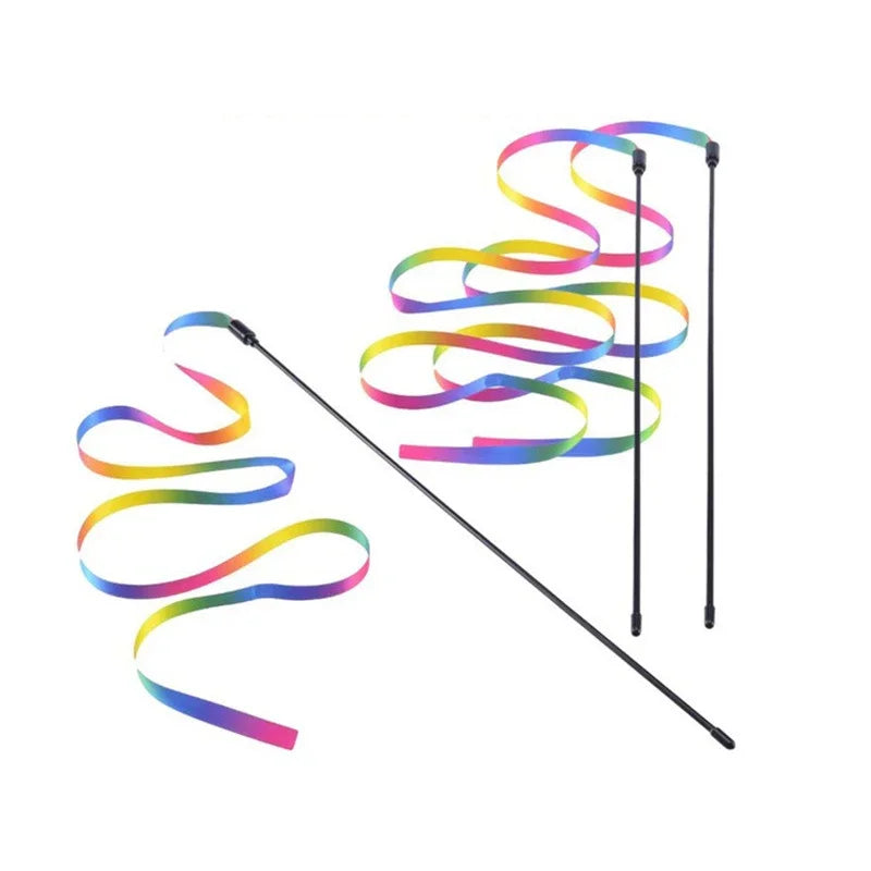 Interactive Coloured Ribbon Cat Toys Teasing Catd Stick Satin Ribbon