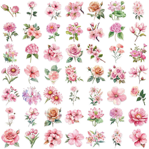 50Pcs Ink Flower Stickers DIY Phone Case Material Handbook Water Cup