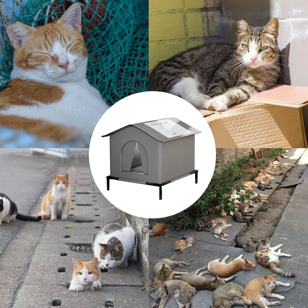 Stray Cat Houses with Mat Waterproof Winter Warm Shelter Foldable Pet