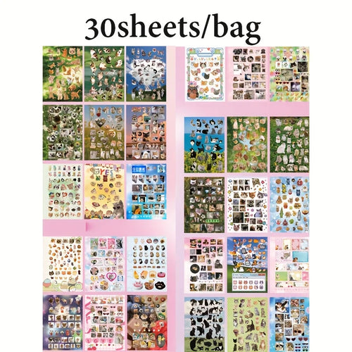 30pcs Yanbian Cut Film Coil Stickers Book Cute Pet Battle Cat and Dog