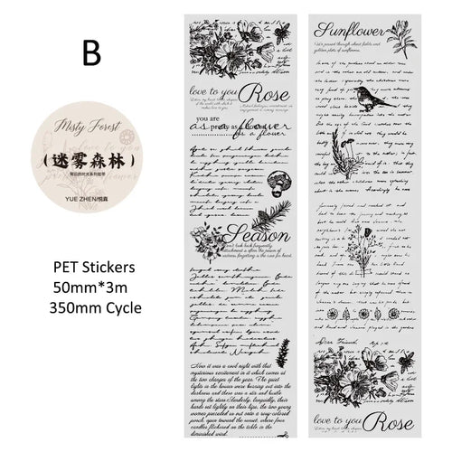 Journamm 50mm*3m Vintage Letters PET Tapes DIY Scrapbooking Planners