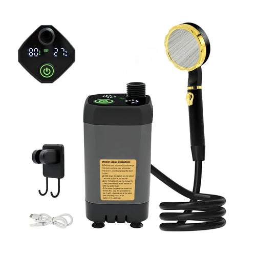 6000mAh Portable Camping Shower Pump Outdoor Shower Kit w/Full Screen